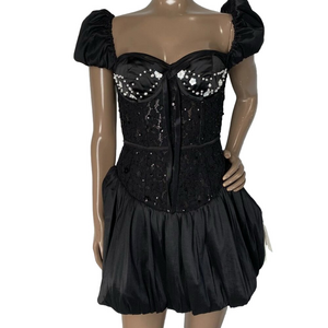 NEW FOR LOVE & LEMONS  Mini Dress Black Size XS Mckenna Corded Lace Sequin